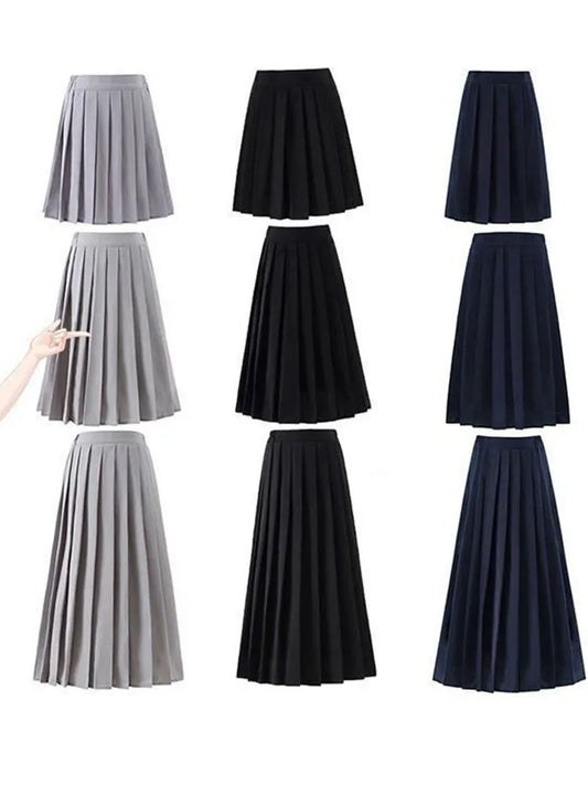 Japanese Preppy Style Women Elastic Waist Long Midi Skirt Ladies Fashion Party Skirt Female Pleated Girls School Uniform Skirt